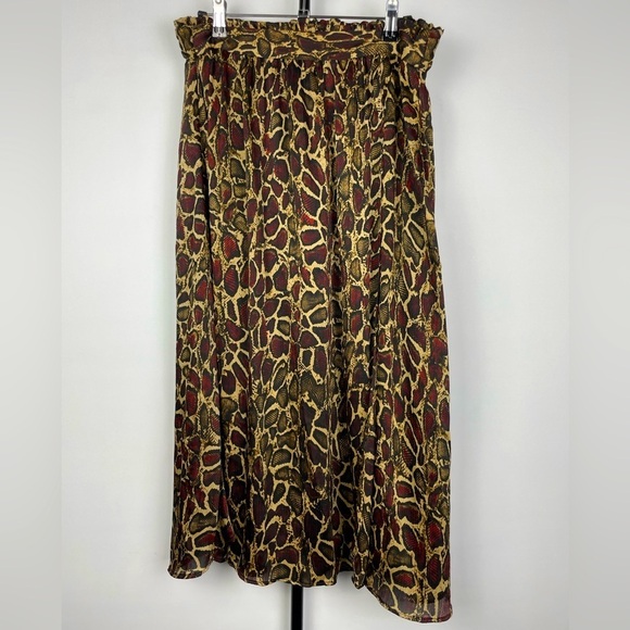 Zara Dresses & Skirts - Zara Brown Animal Print Lightweight Midi Skirt with Front Left Slit